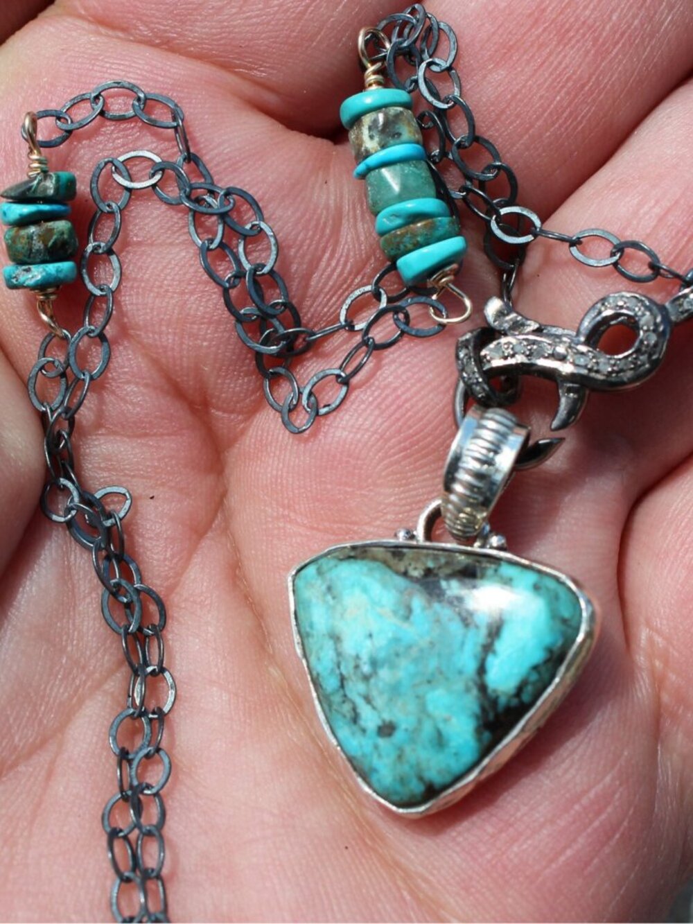 Minimalist Turquoise Sterling Silver Necklace 20 Inches